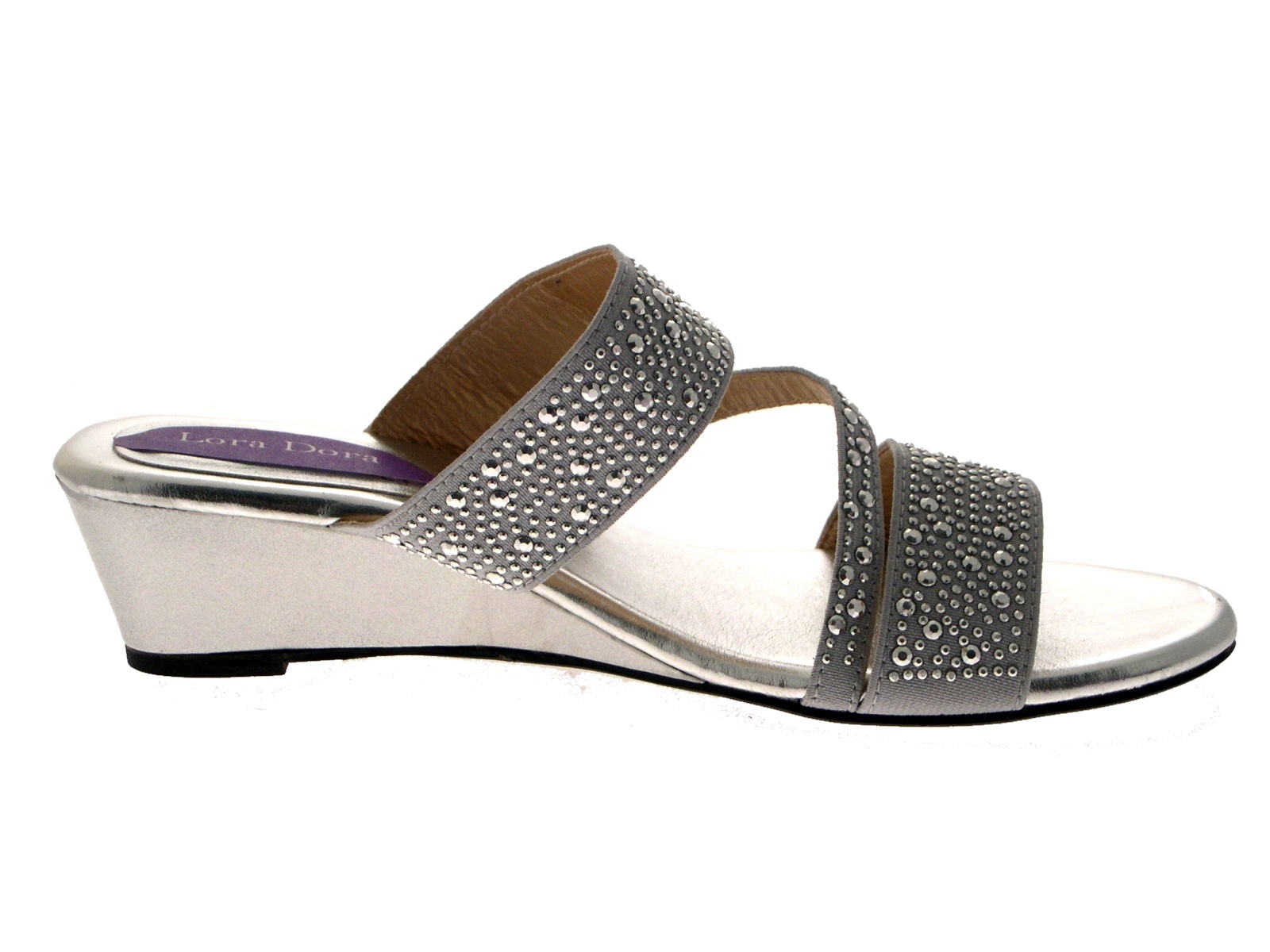 Womens Low Wedge Strappy Studded Jewel Sandals Ladies Mules Shoes Size